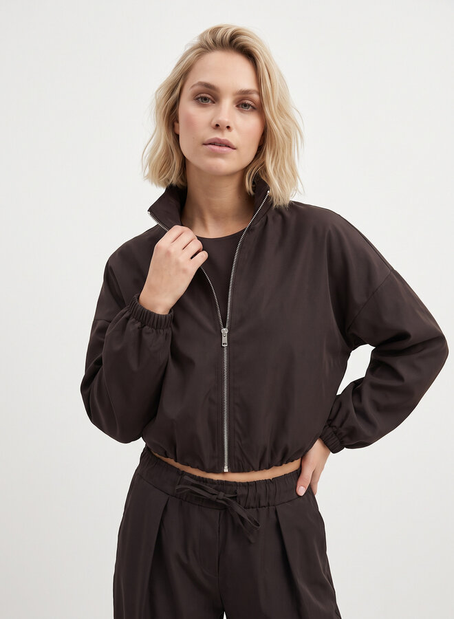 Jacket hoge hals met rits chocolade bruin