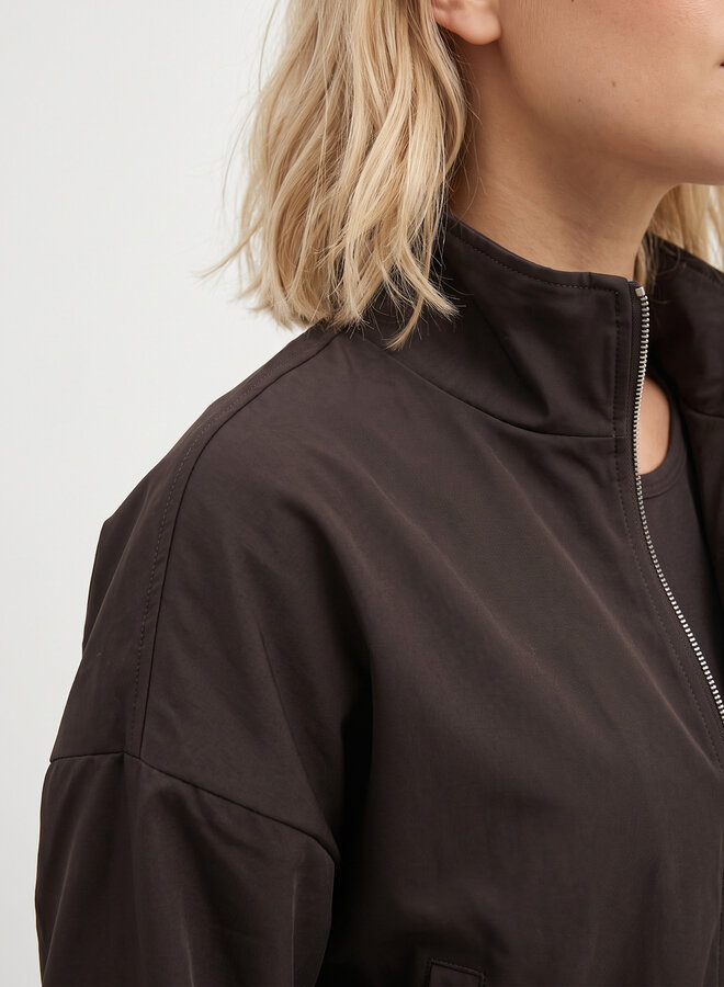 Jacket hoge hals met rits chocolade bruin
