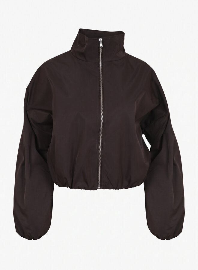Jacket hoge hals met rits chocolade bruin