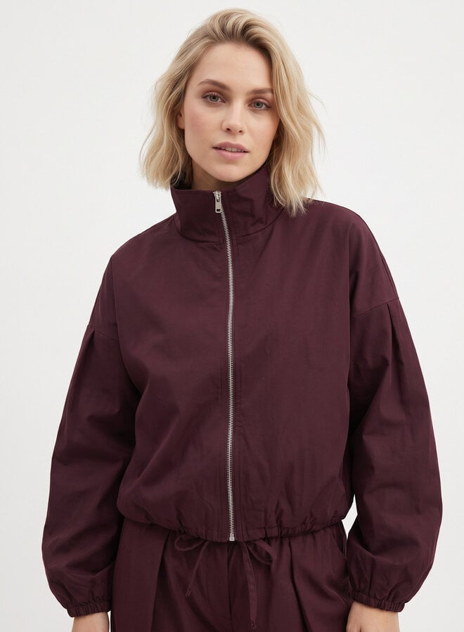 Jacket hoge hals met rits bordeaux rood