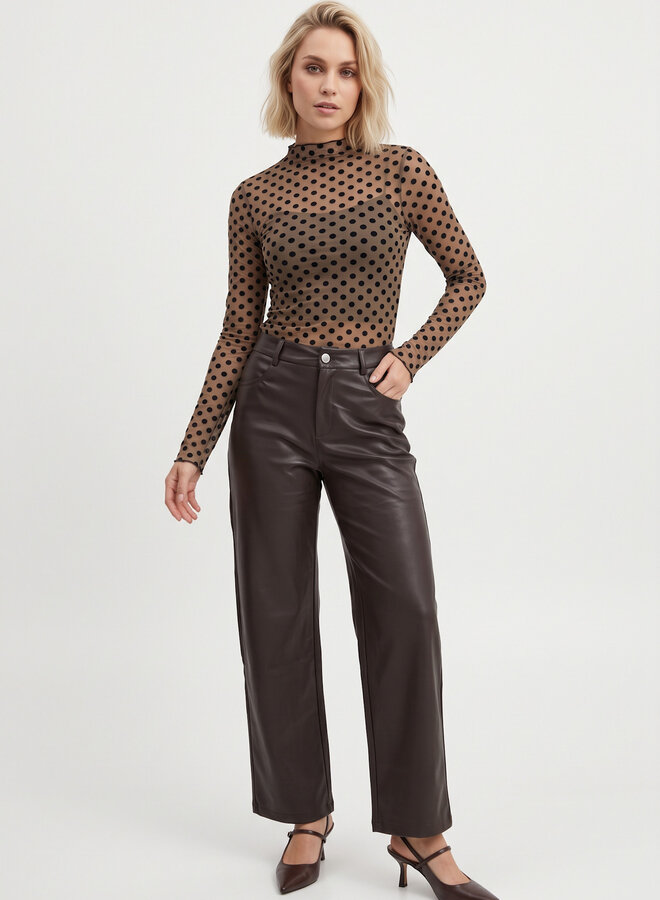 Mesh top transparant dots bruin