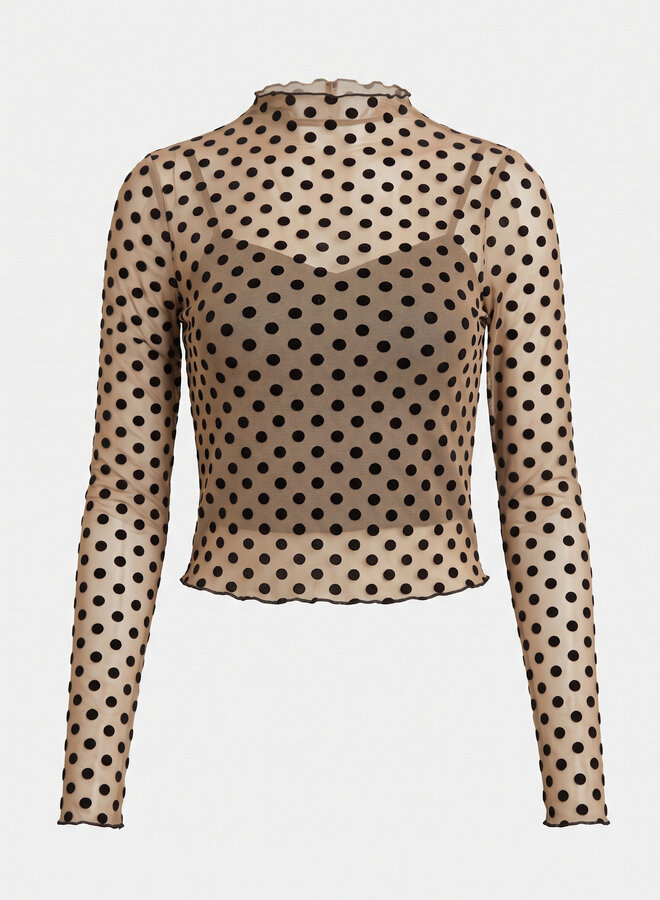 Mesh top transparant dots bruin