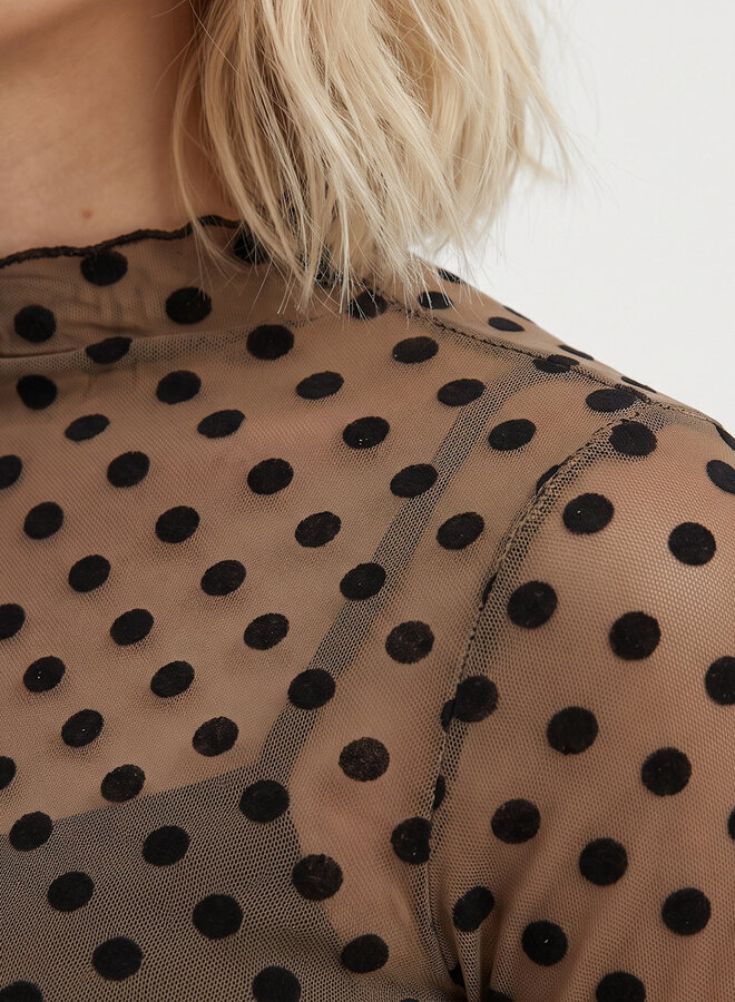 Mesh top transparant dots bruin