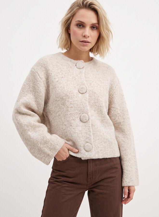 Vest lange mouw met grote knopen beige