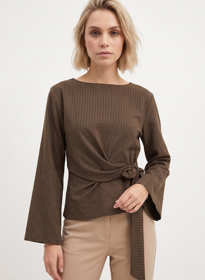 Pinstripe top met strik bruin