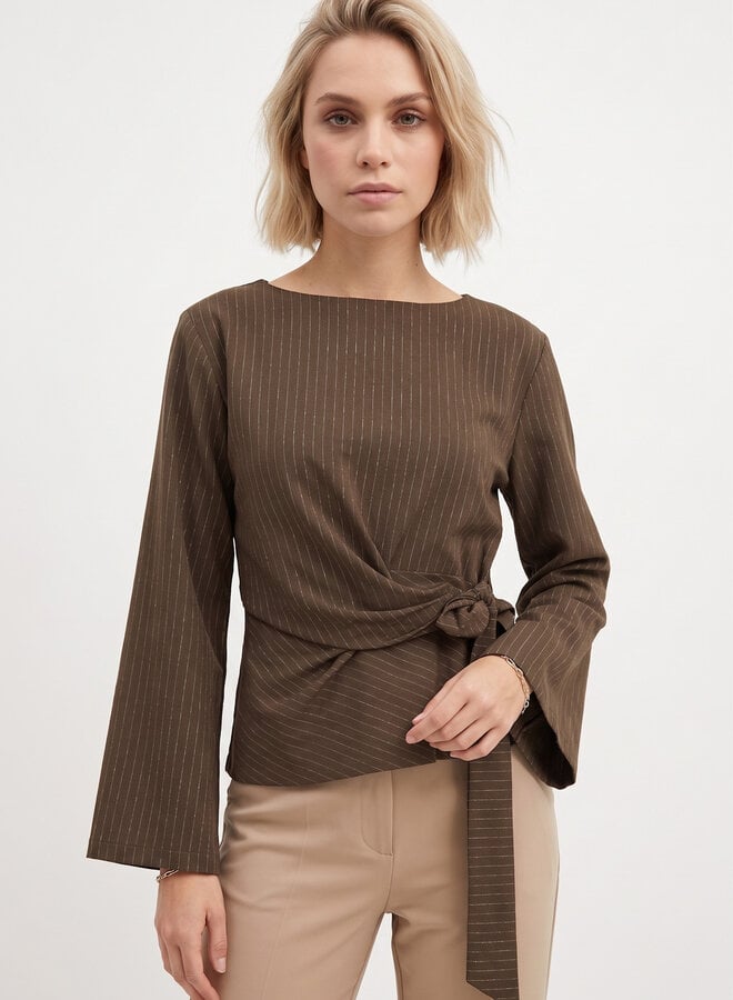 Pinstripe top met strik bruin