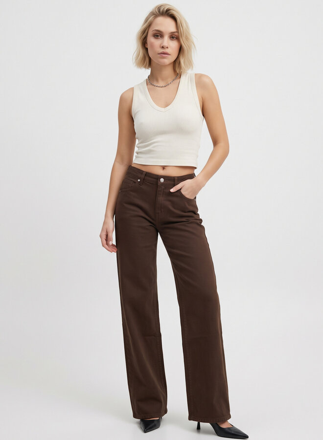Wide leg jeans extra tall chocolade bruin