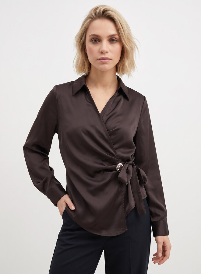 Blouse met strik choco bruin