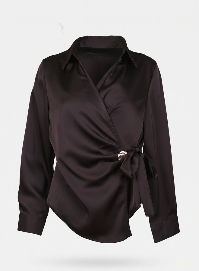 Blouse met strik choco bruin