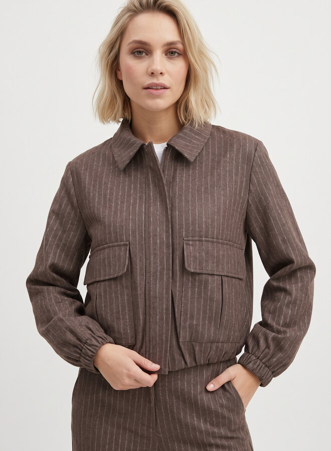 Jacket pinstripe taupe met rits