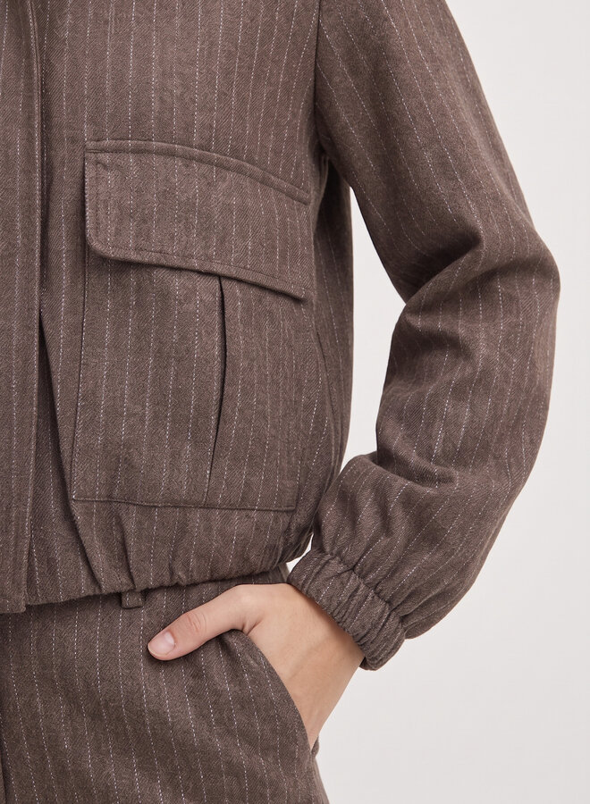 Jacket pinstripe taupe met rits