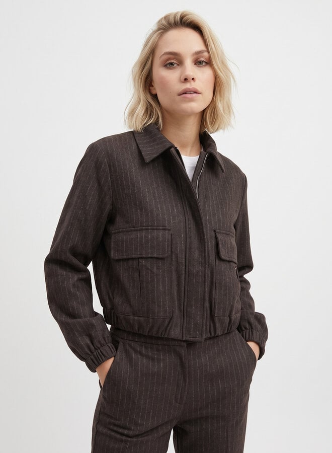 Jacket pinstripe bruin met rits