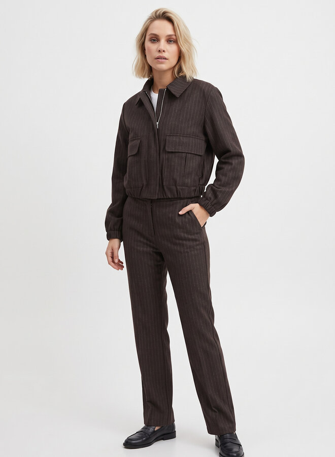 Jacket pinstripe bruin met rits