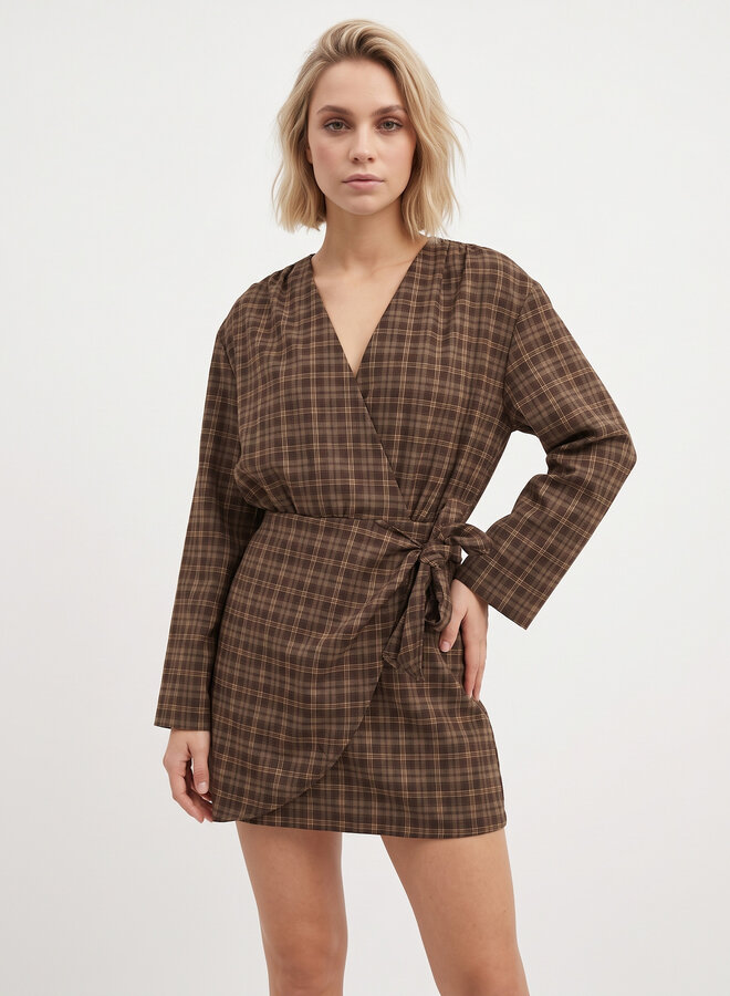 Lumberjack jurk met strik bruin