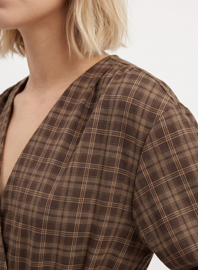 Lumberjack jurk met strik bruin