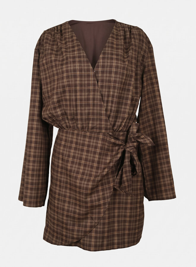 Lumberjack jurk met strik bruin