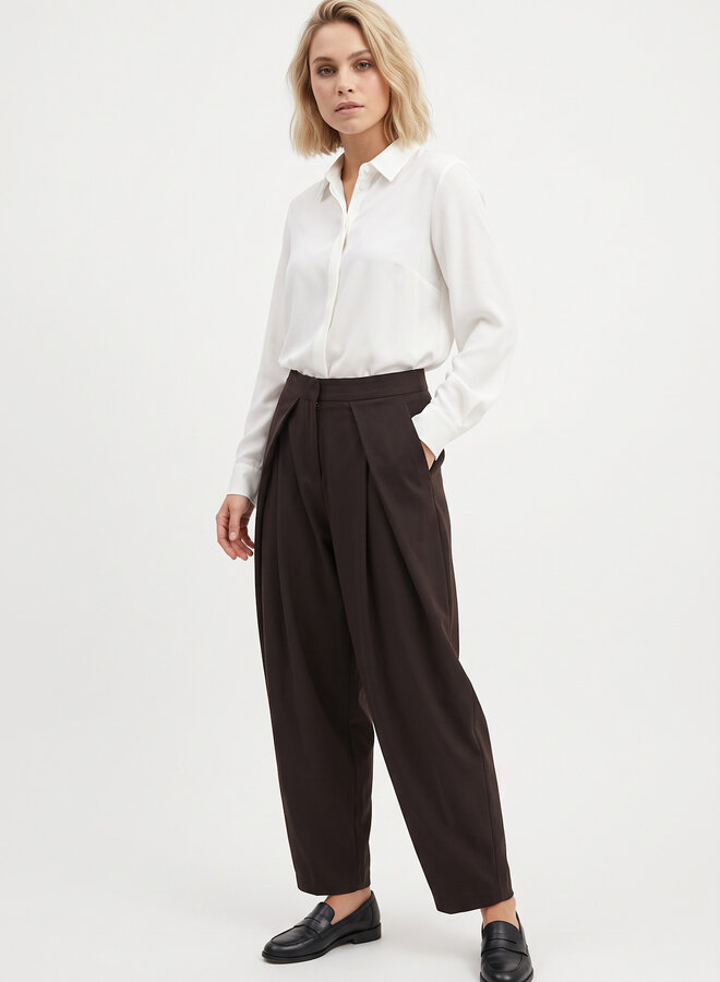 Pantalon met wijde plooi Eva bruin