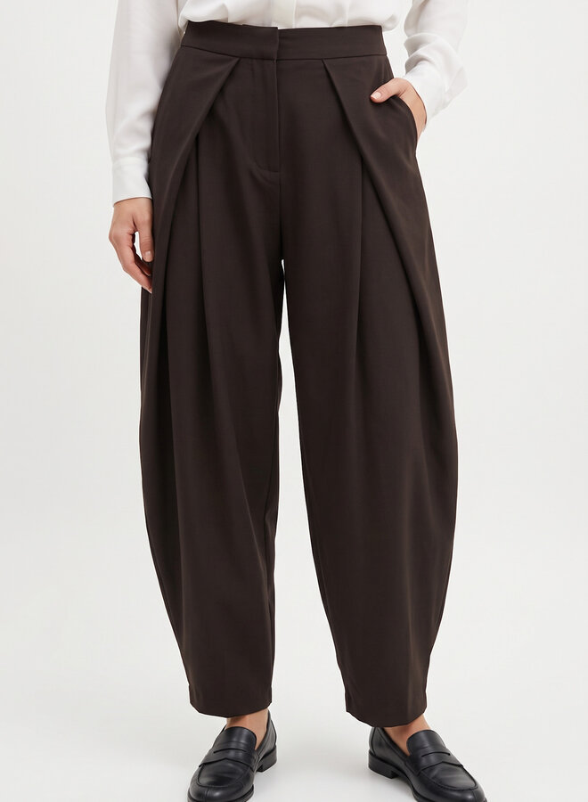 Pantalon met wijde plooi Eva bruin