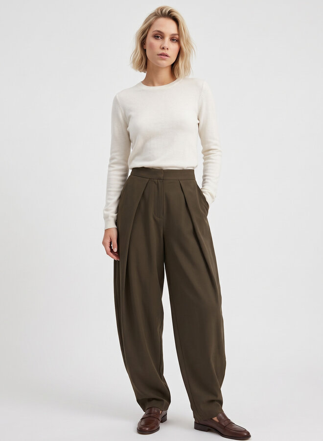 Pantalon met wijde plooi Eva groen