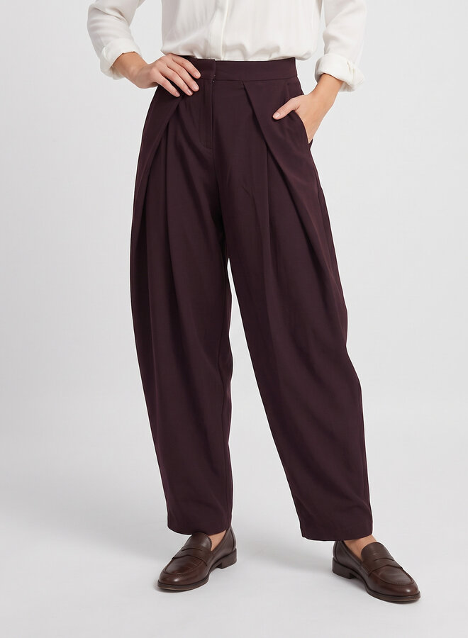 Pantalon met wijde plooi Eva bordeaux rood