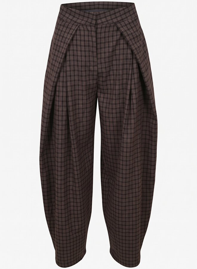 Pantalon met wijde plooi ruit bruin