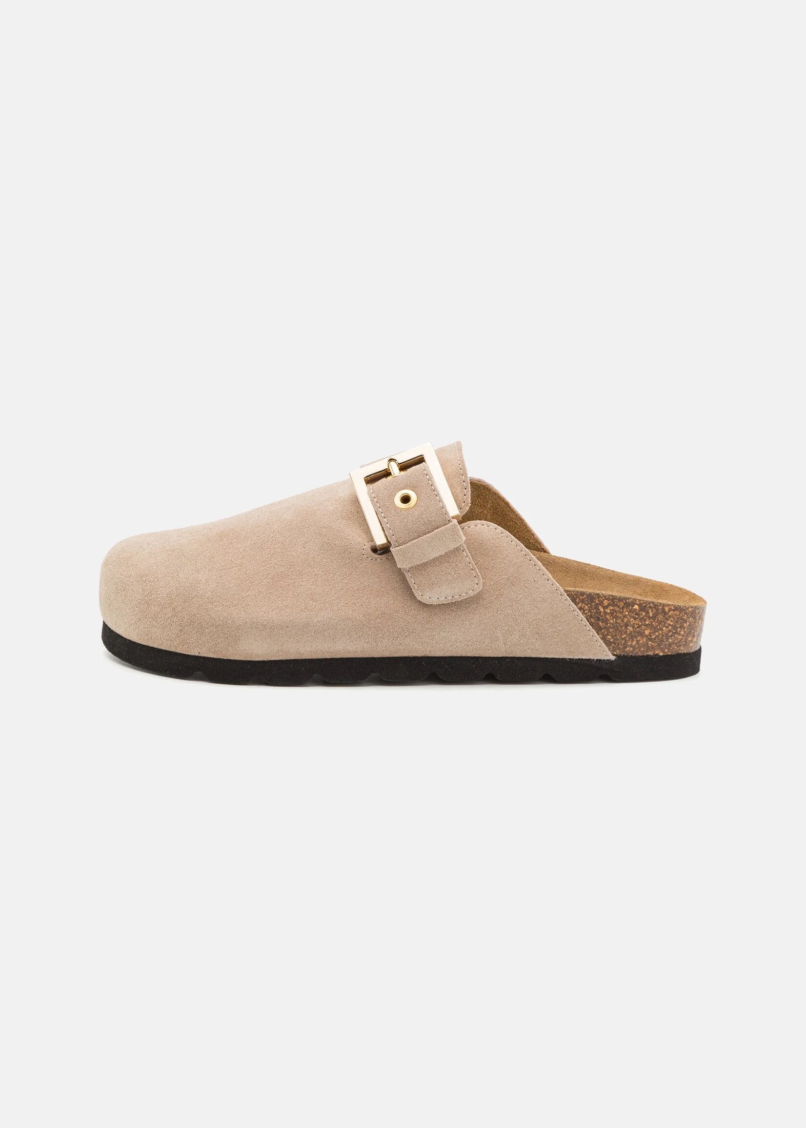alohas Cozy Suede Taupe Leather Clogs