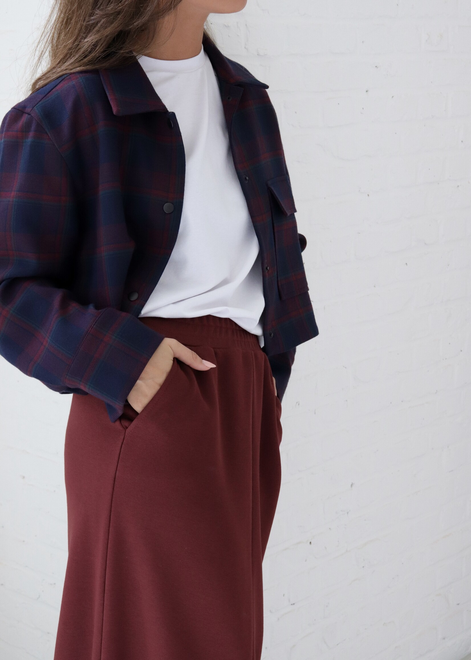 Thea - Cropped Jacket - Blue & Burgundy