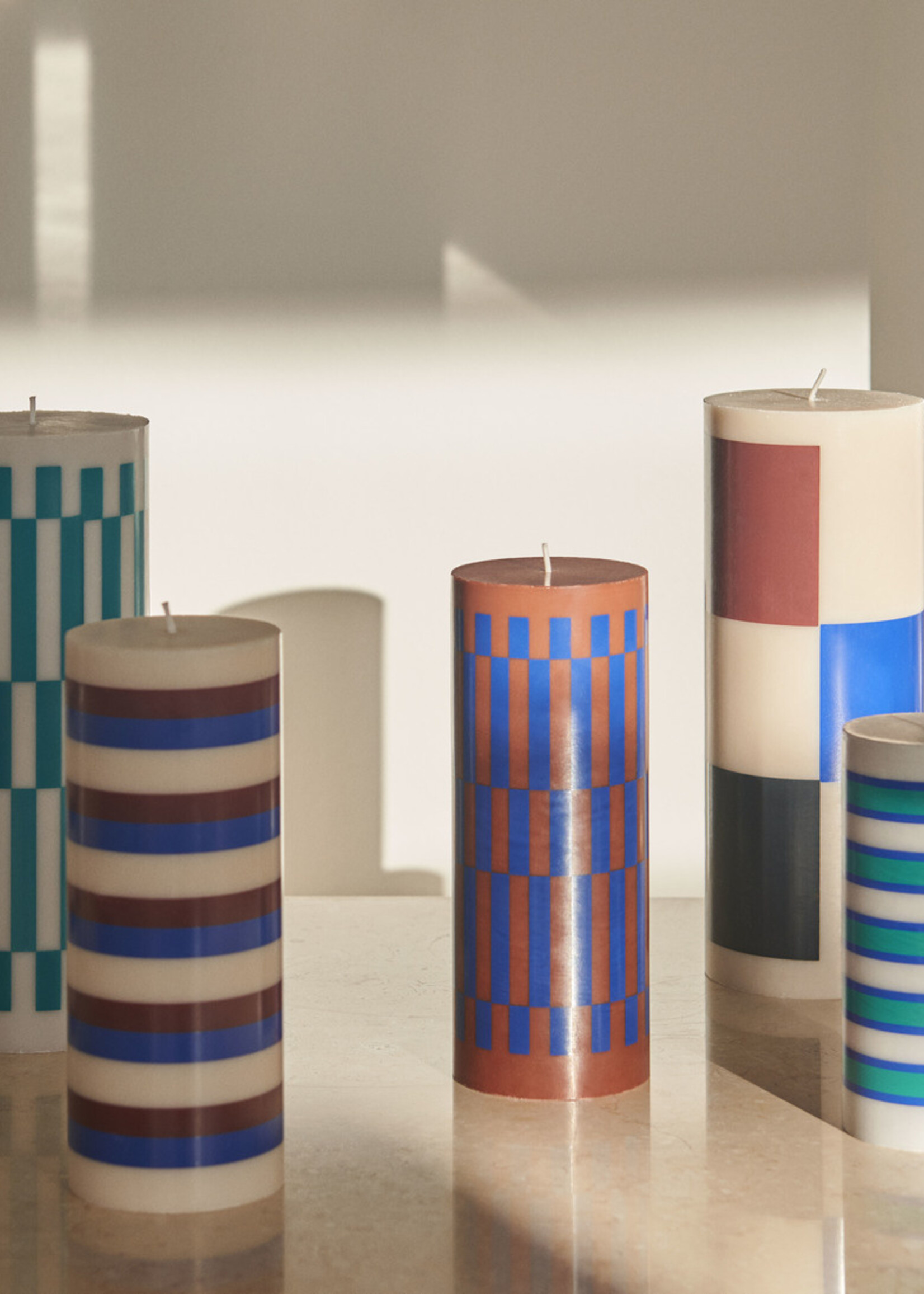 Hay Column Candle-Large-Light grey and green