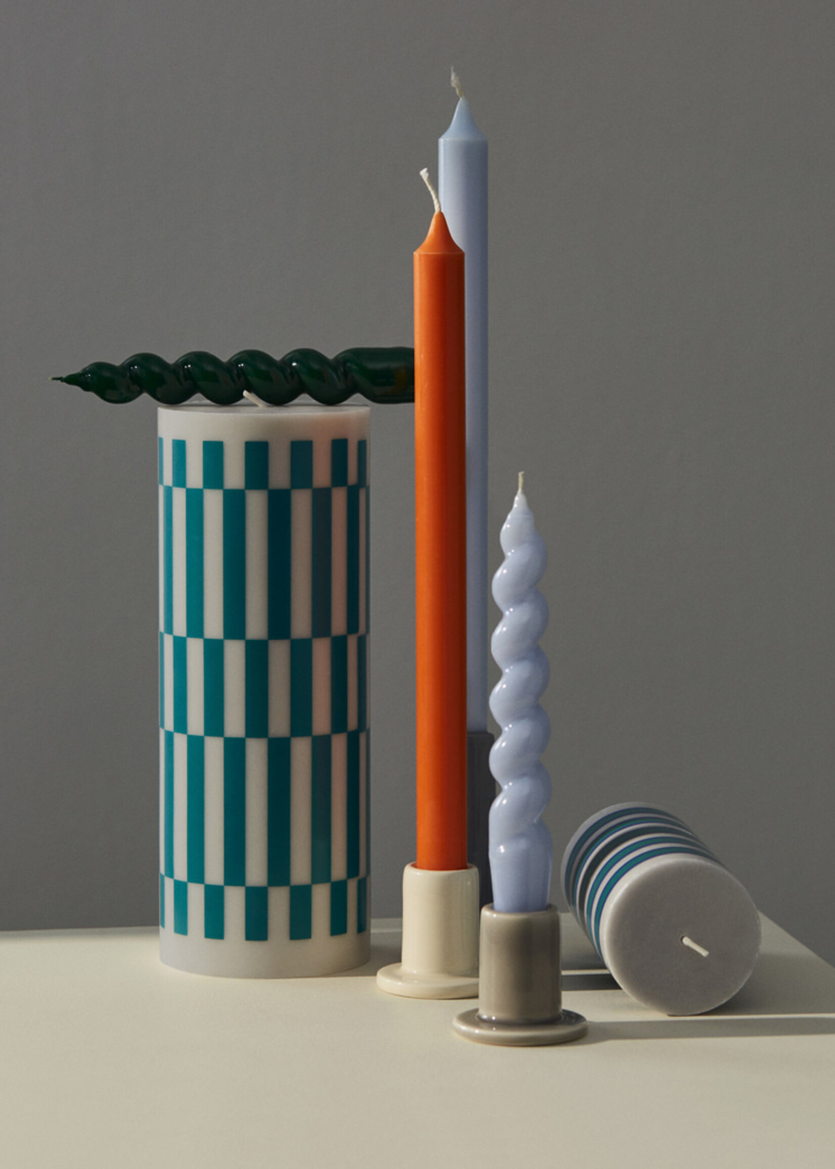 Hay Column Candle-Large-Light grey and green