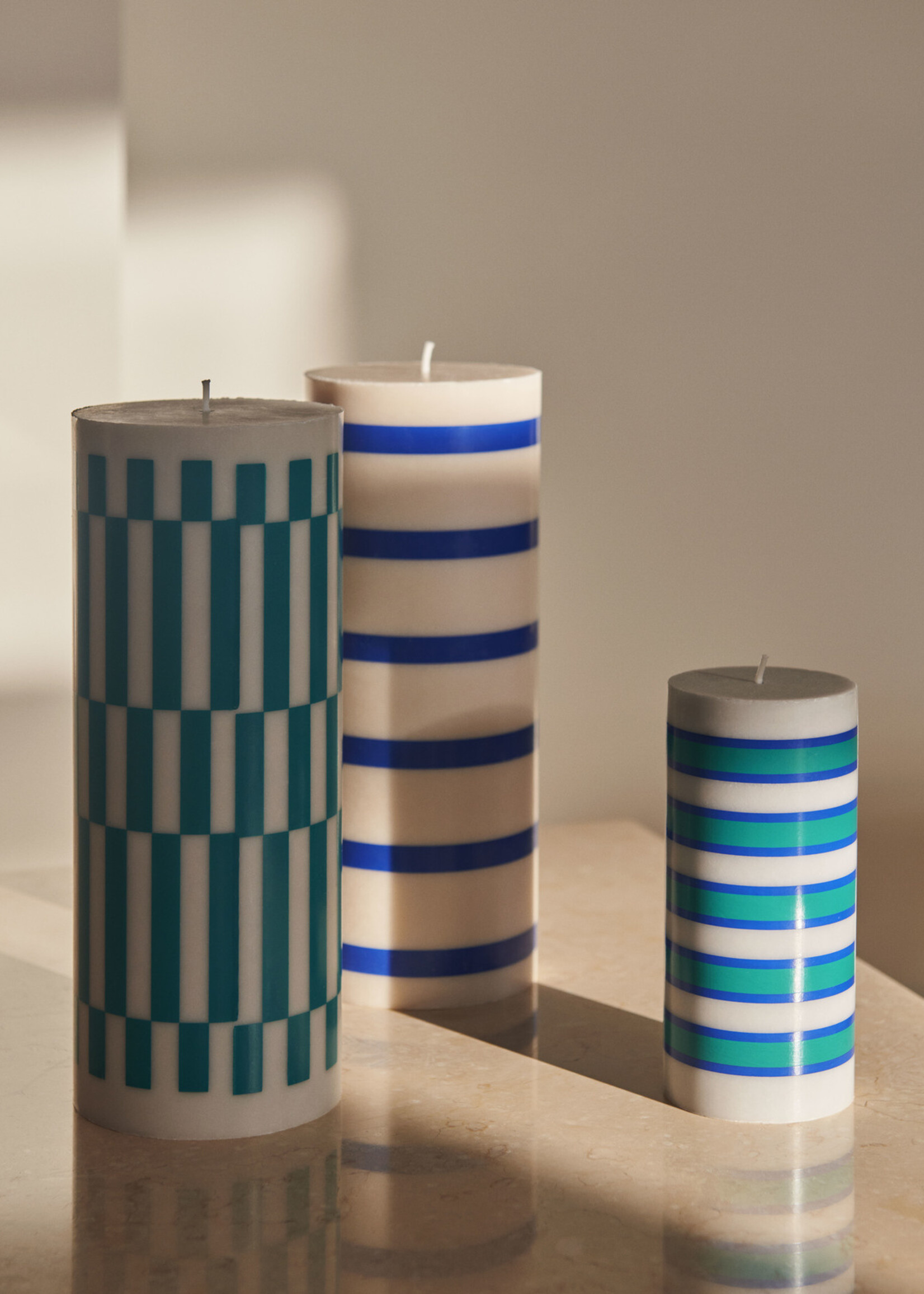 Hay Column Candle-Large-Light grey and green
