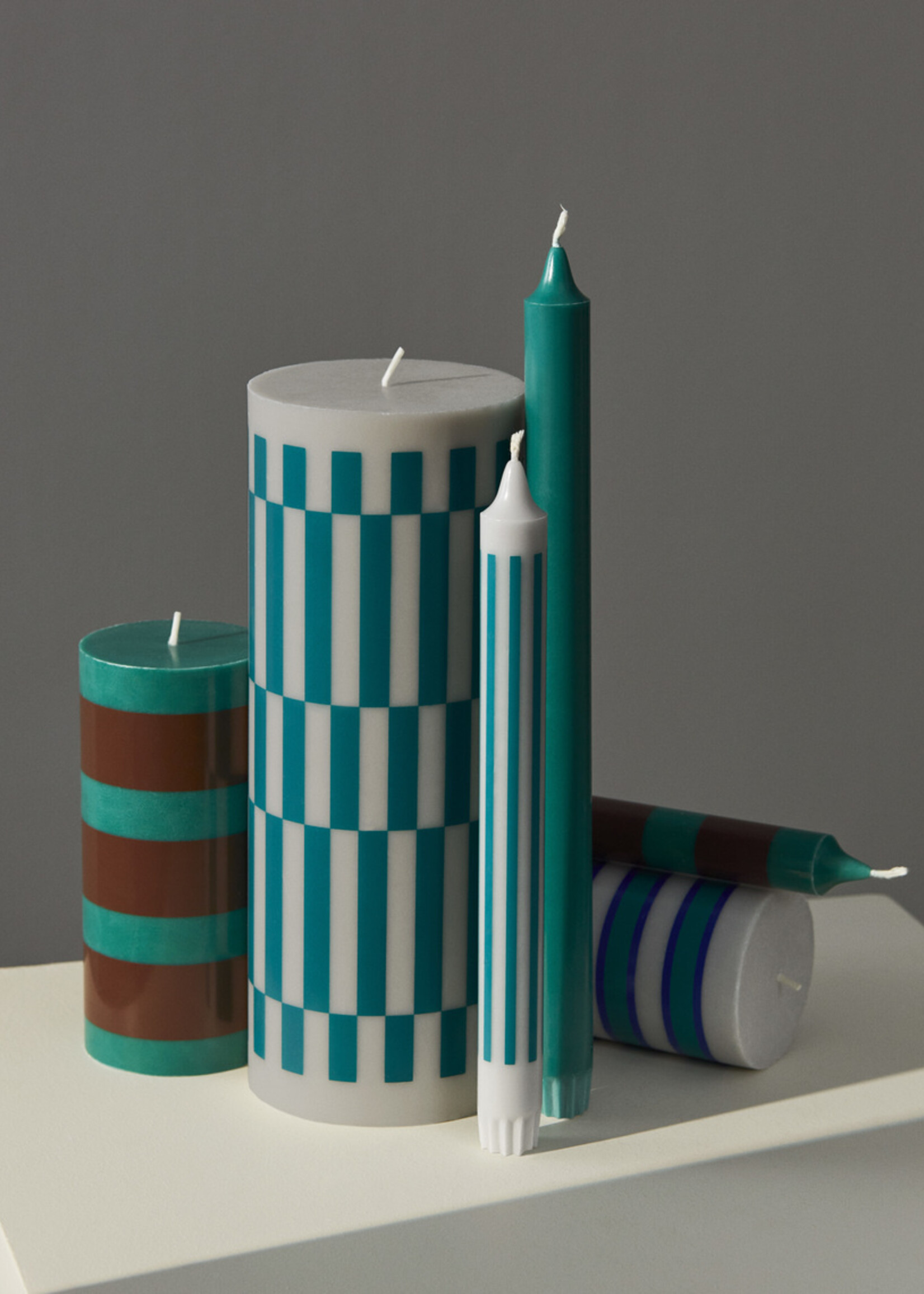 Hay Column Candle-Large-Light grey and green