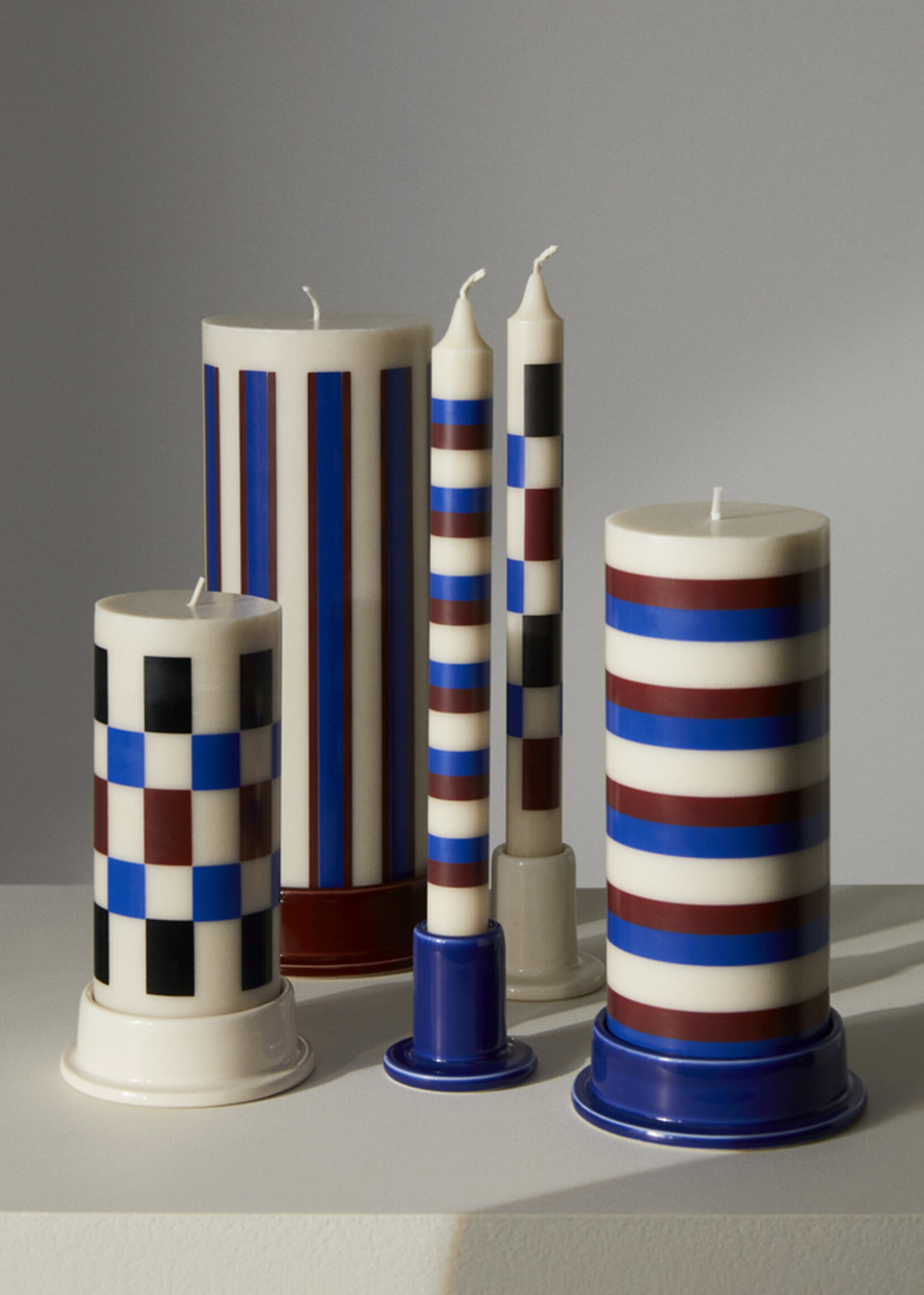 Hay Column Candle-Small-Off-white and blues