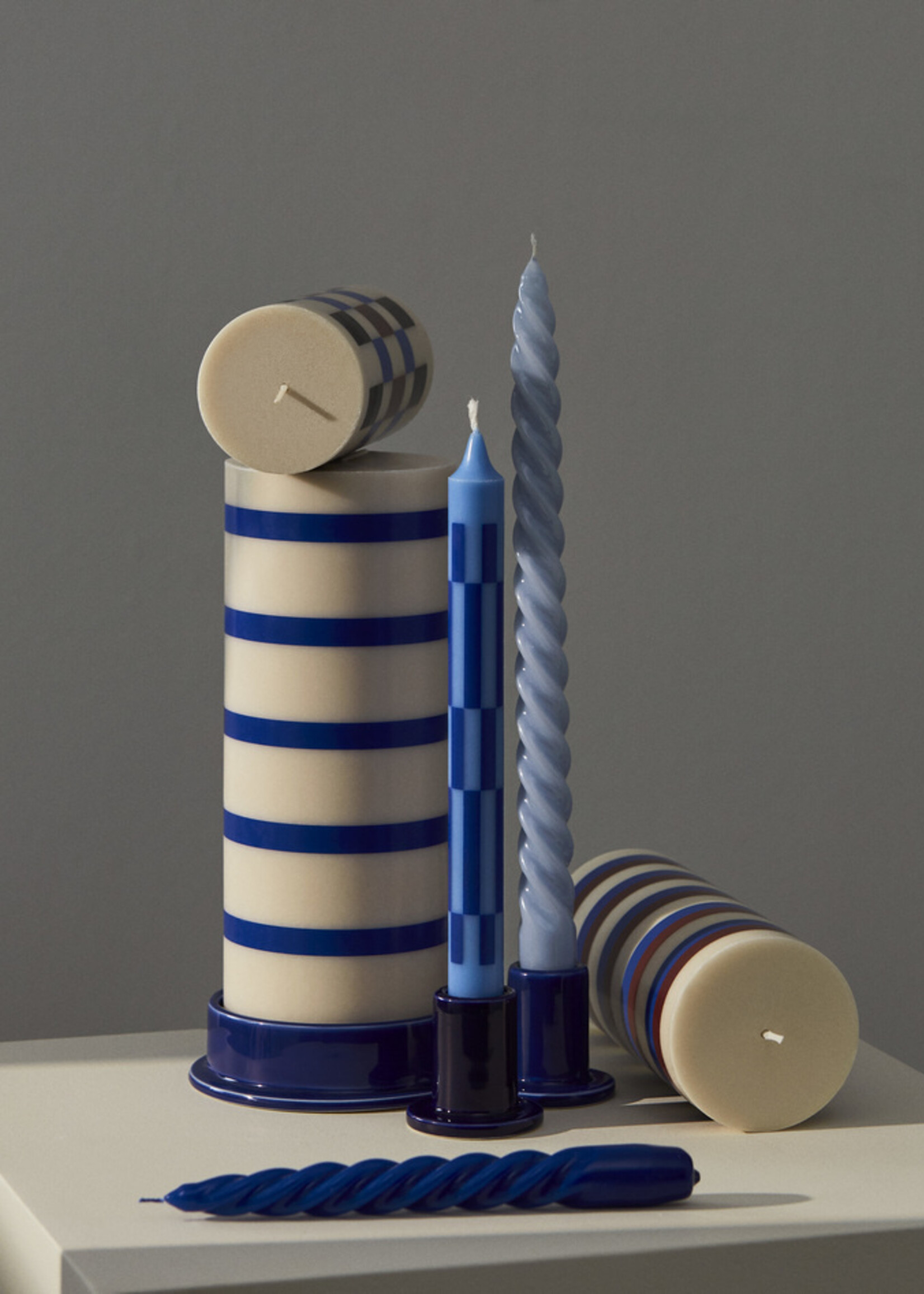 Hay Column Candleholder-Large-Midnight blue