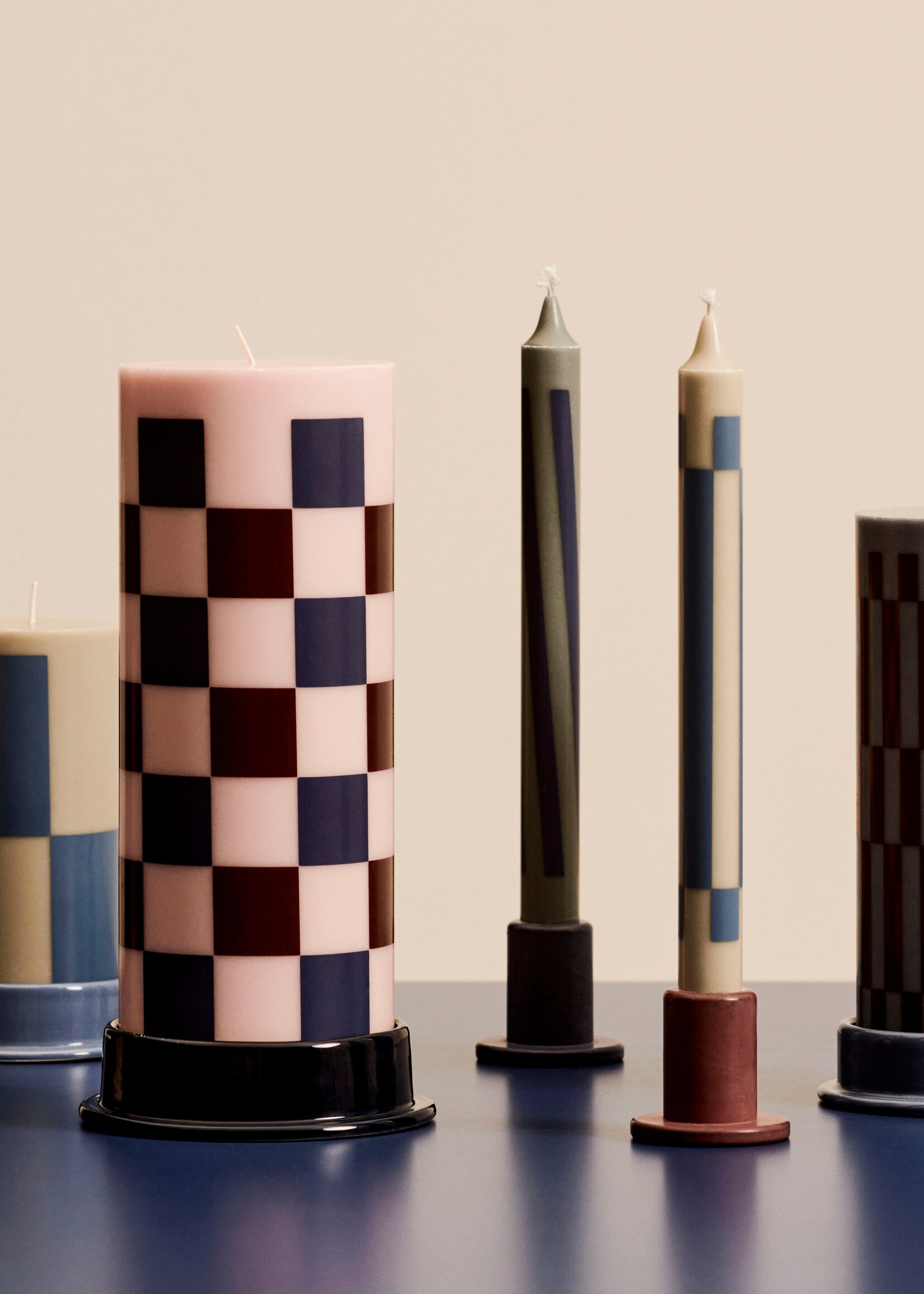 Hay Column Candleholder-Large-Light blue