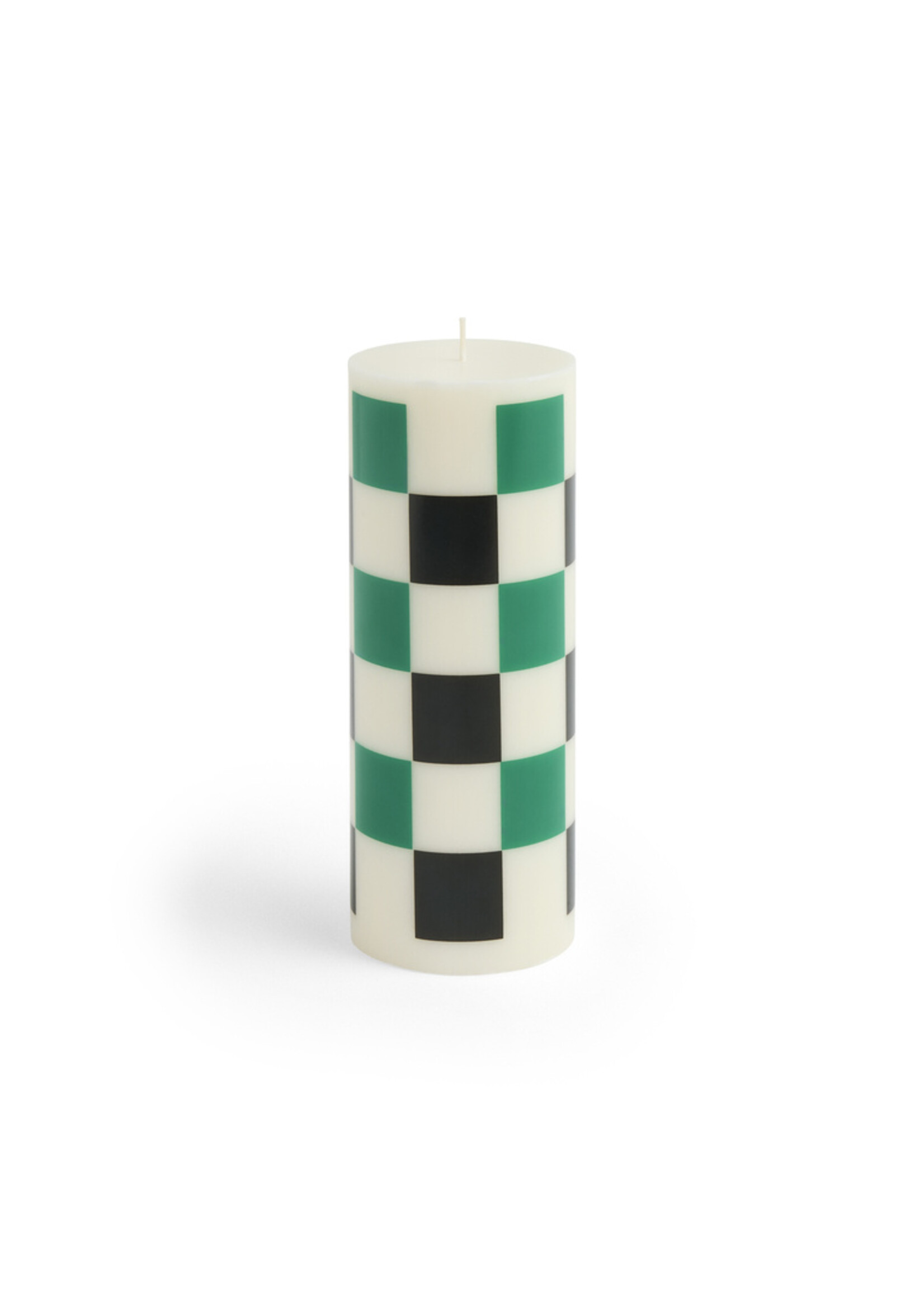 Hay Column Candle - Medium - Off-white, green and black check