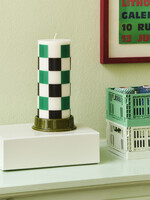 Hay Column Candle - Medium - Off-white, green and black check