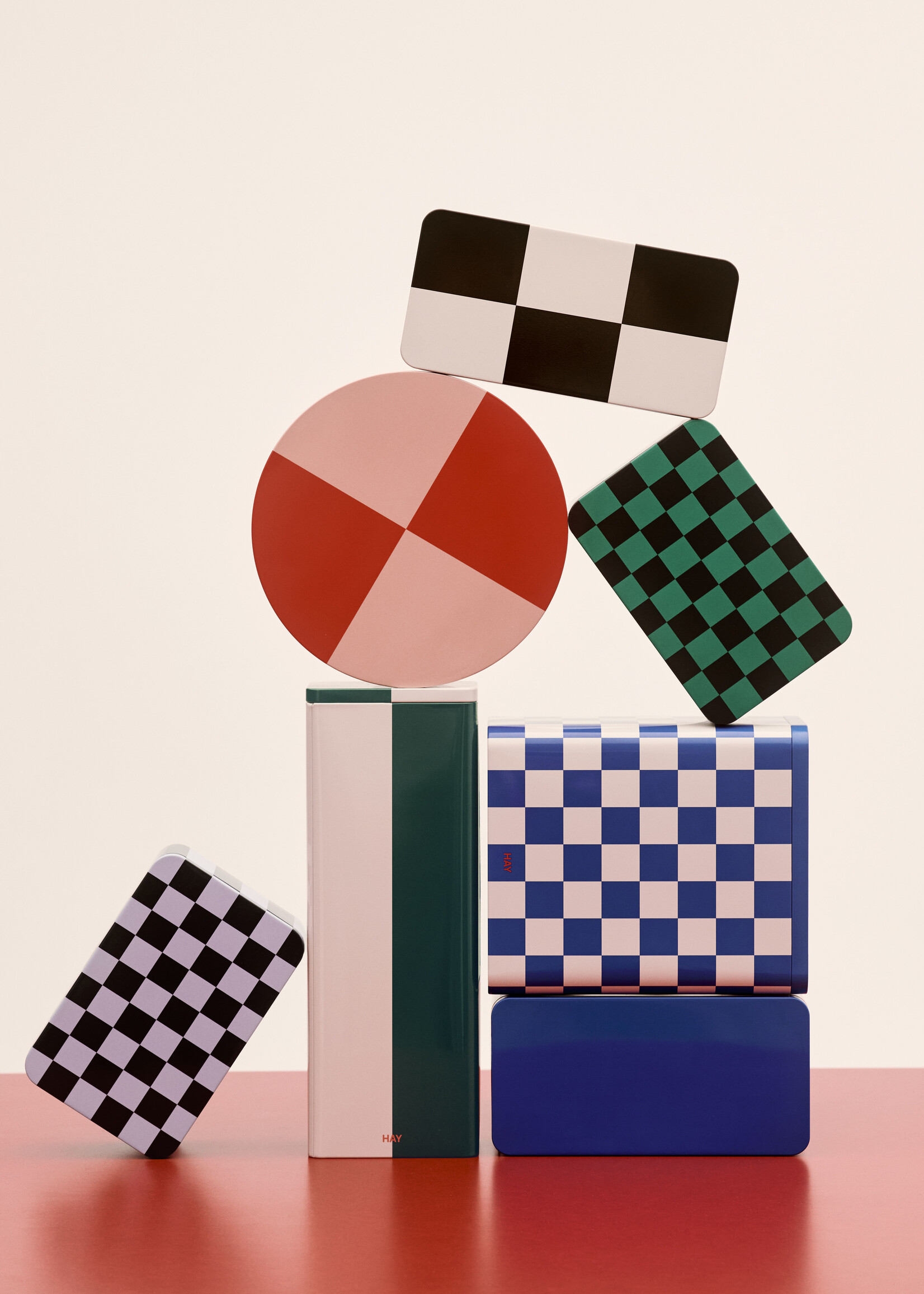 Hay Tin Container - Round - Red and soft pink