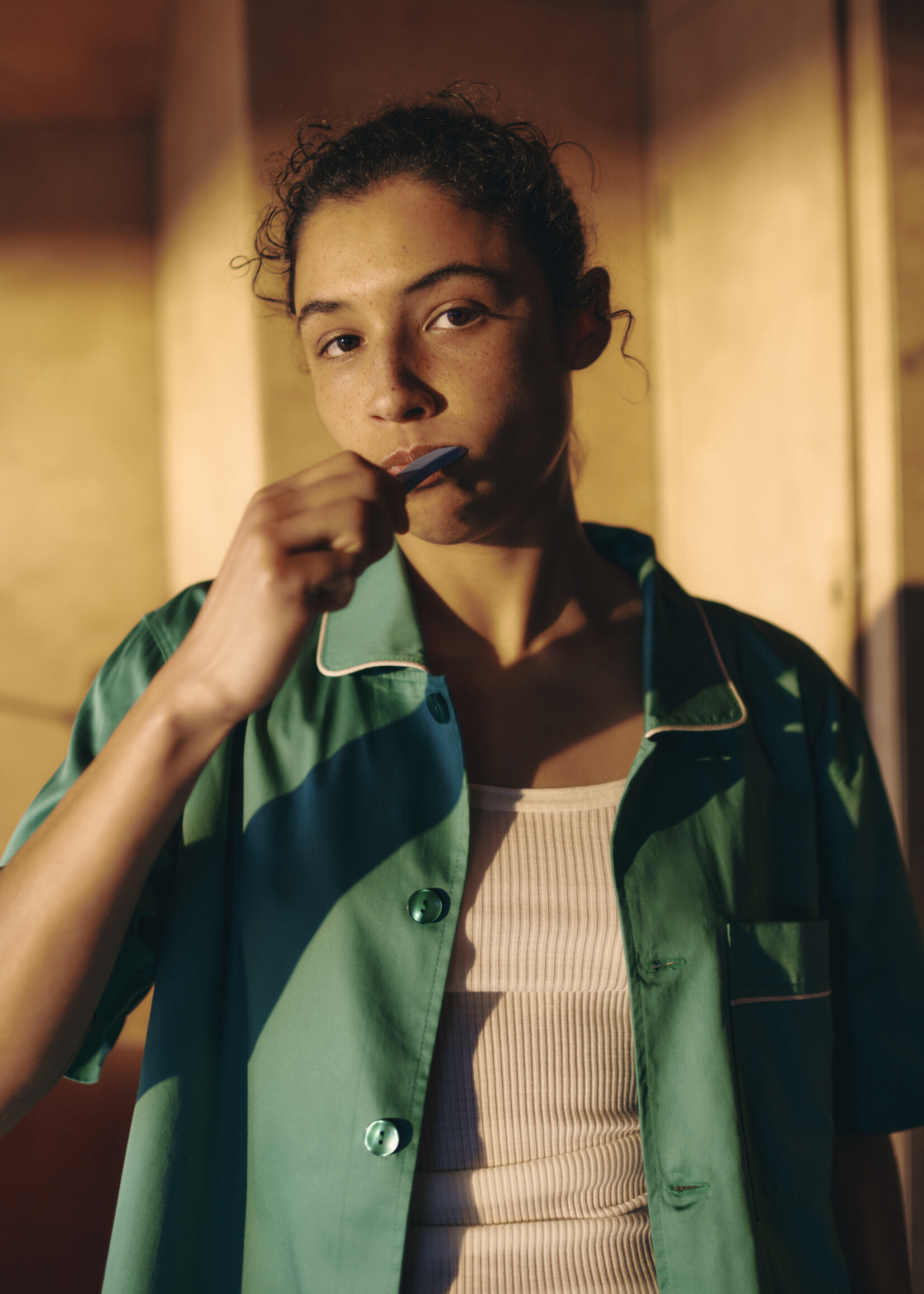 Hay Outline pyjama shirt - Emerald green