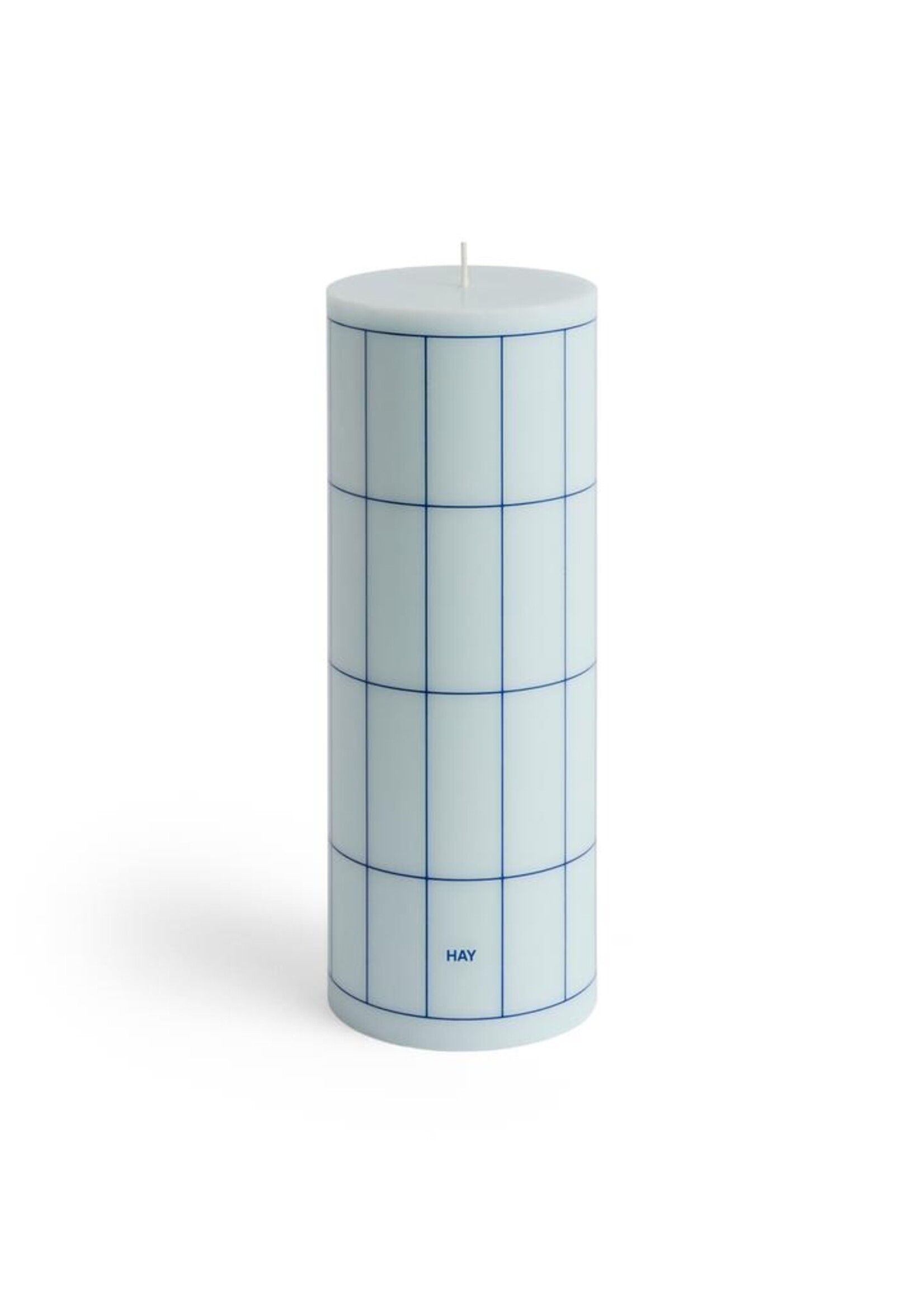Hay Column Candle - Large - Light blue with blue grid check