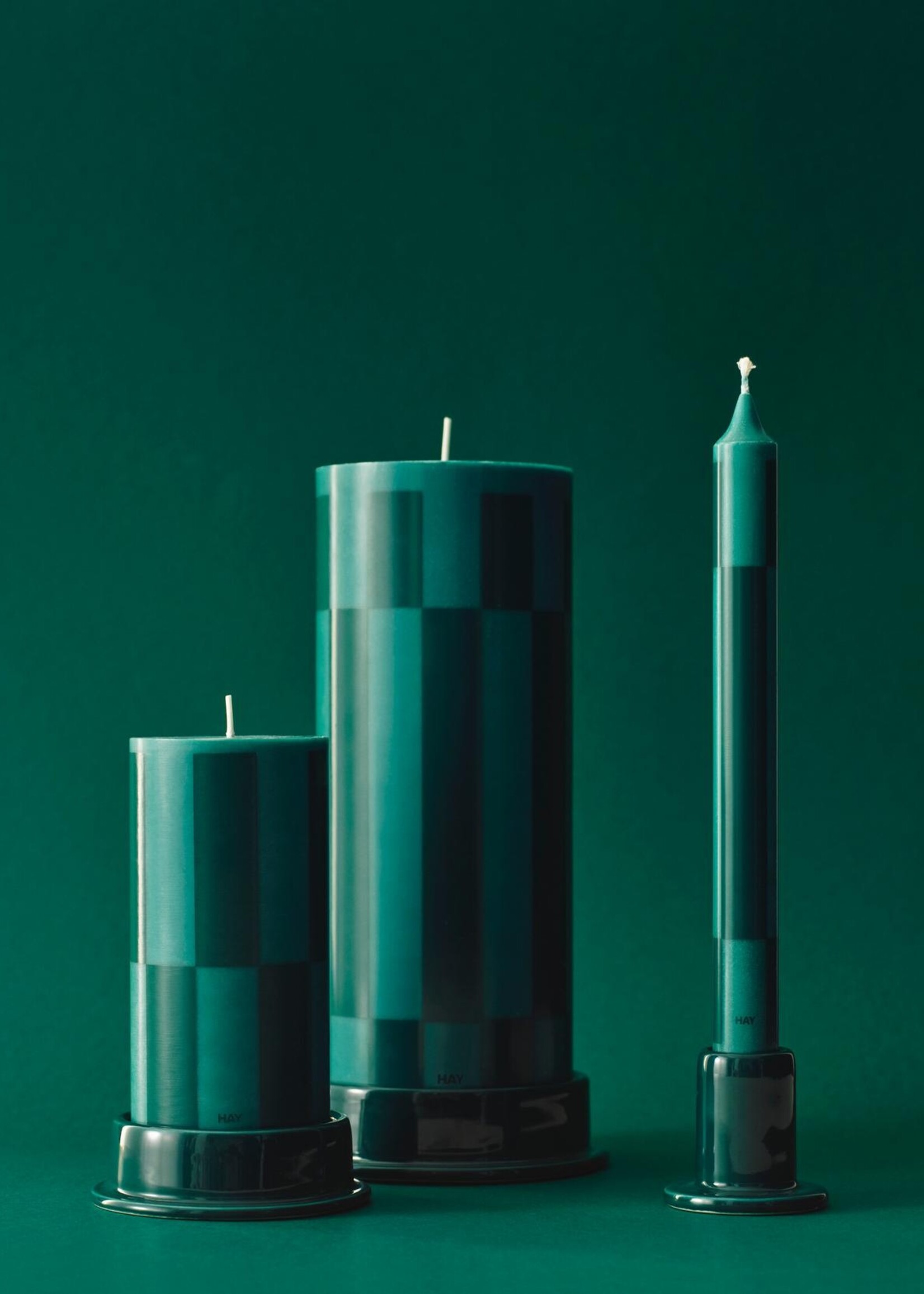 Hay Column Candle - Small - Green with dark green  large check