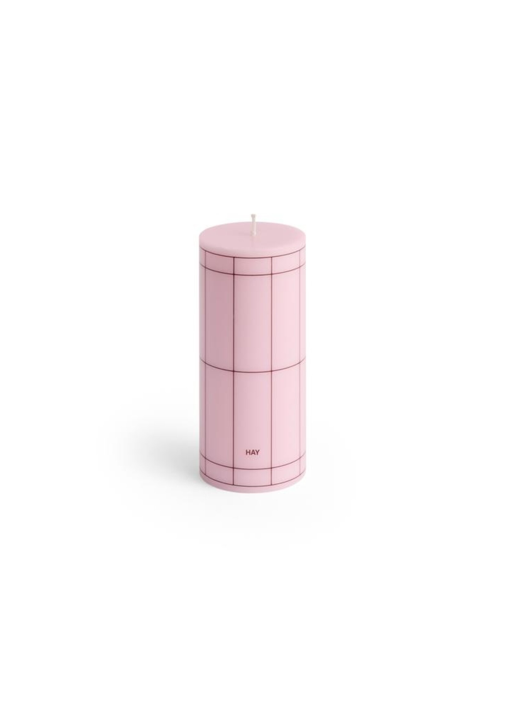 Hay Column Candle - Small - Light pink with bordeaux grid