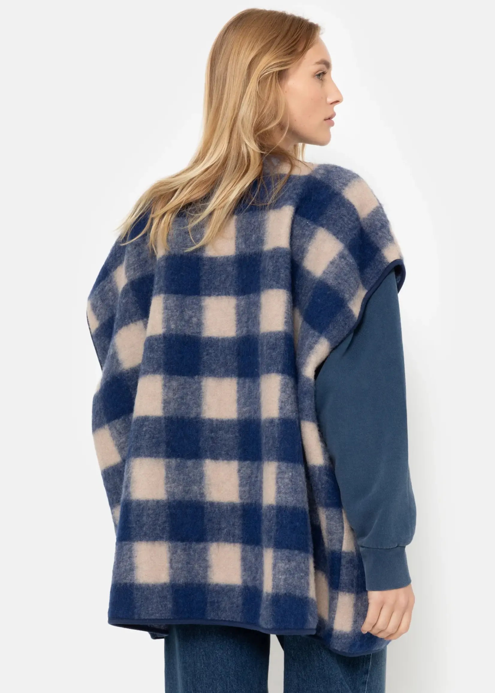 âme Ines - Blue Checked - Sleeveless Wooly Jacket