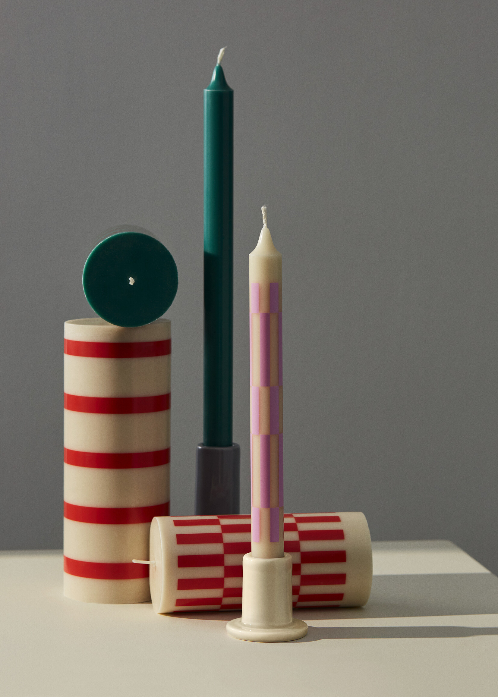 Hay Pattern Candle - Greens and Bordeaux - set of 4