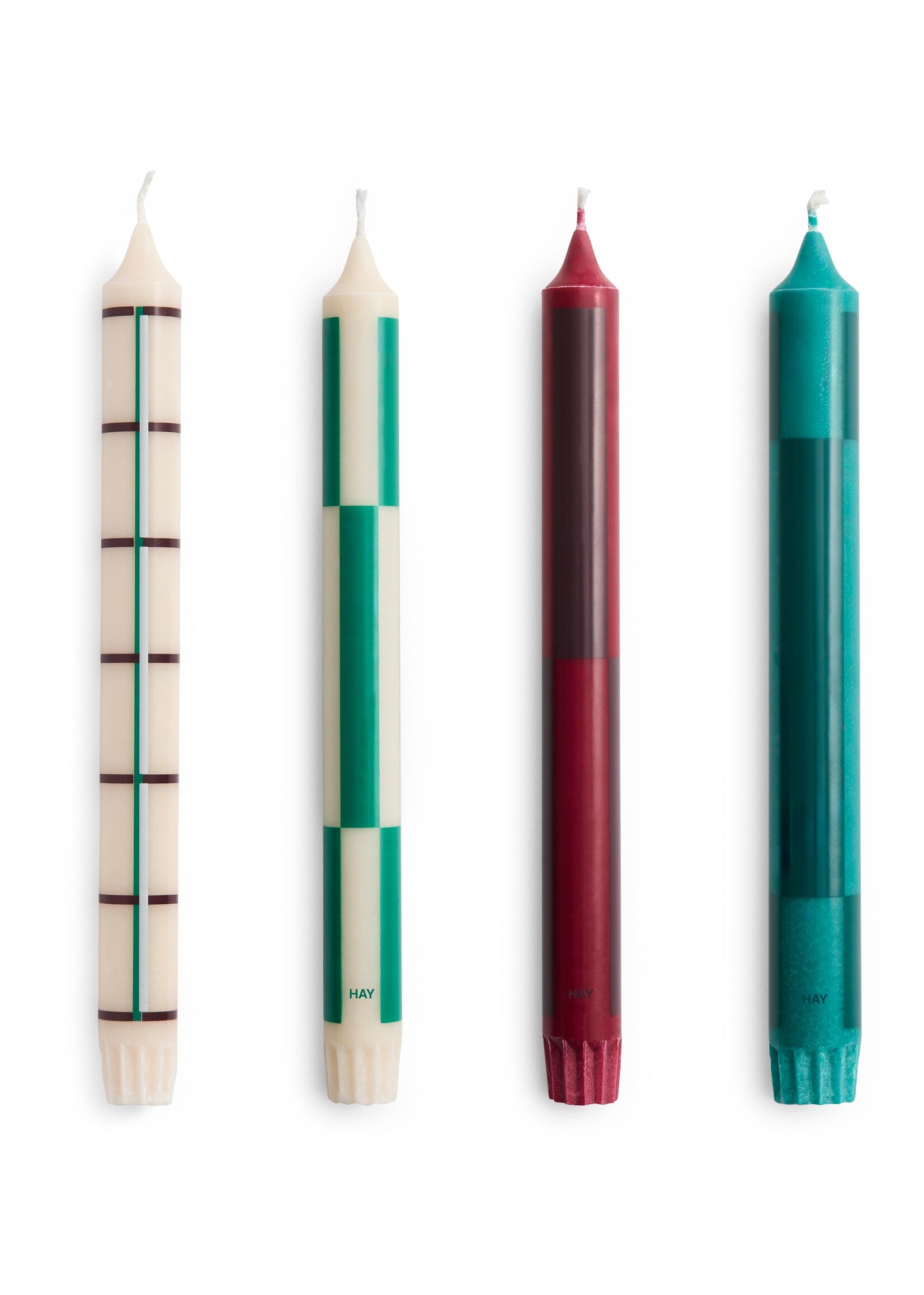 Hay Pattern Candle - Greens and Bordeaux - set of 4