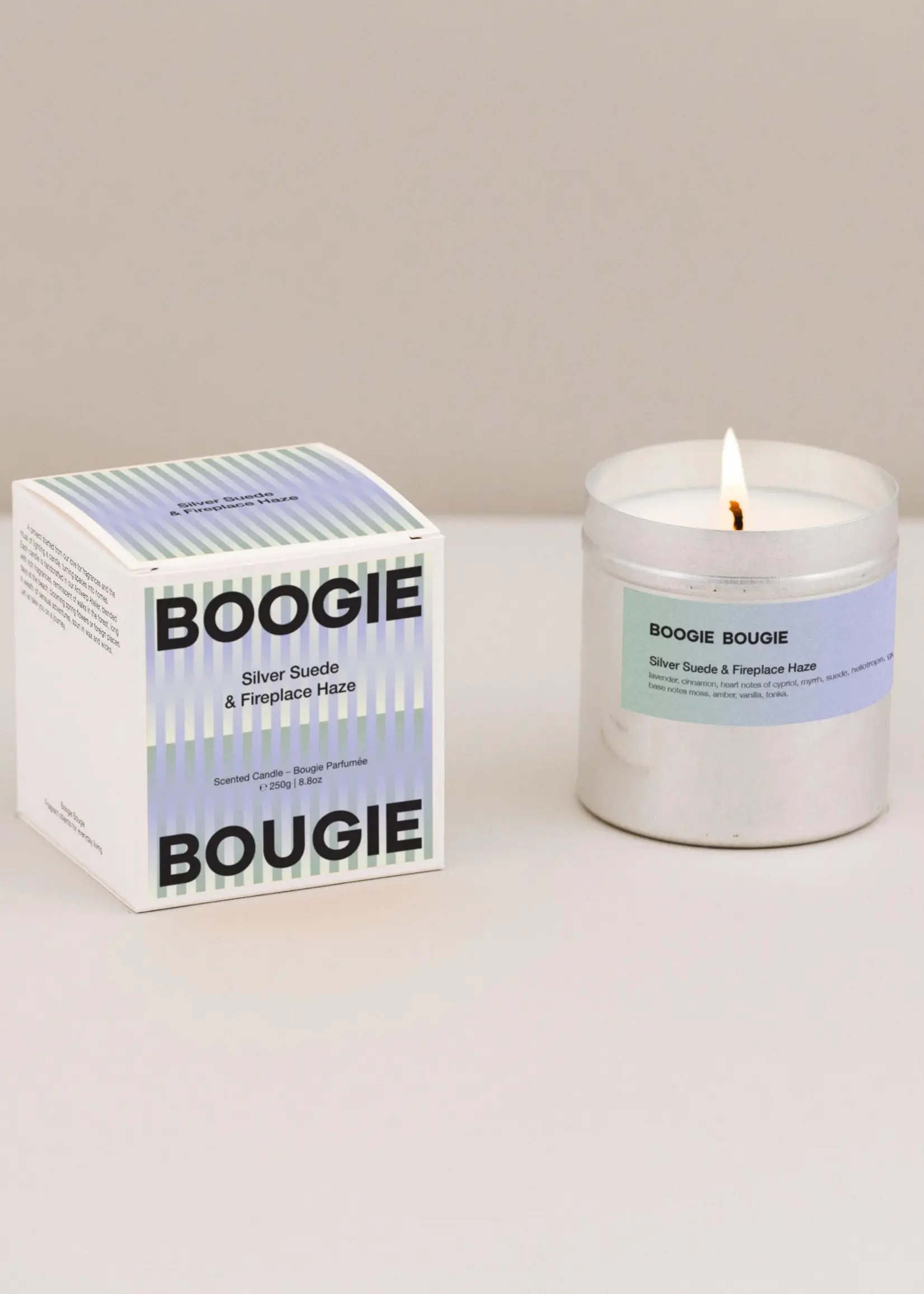 Boogie Bougie Scented Candle - Silver Suede & Fireplace Haze