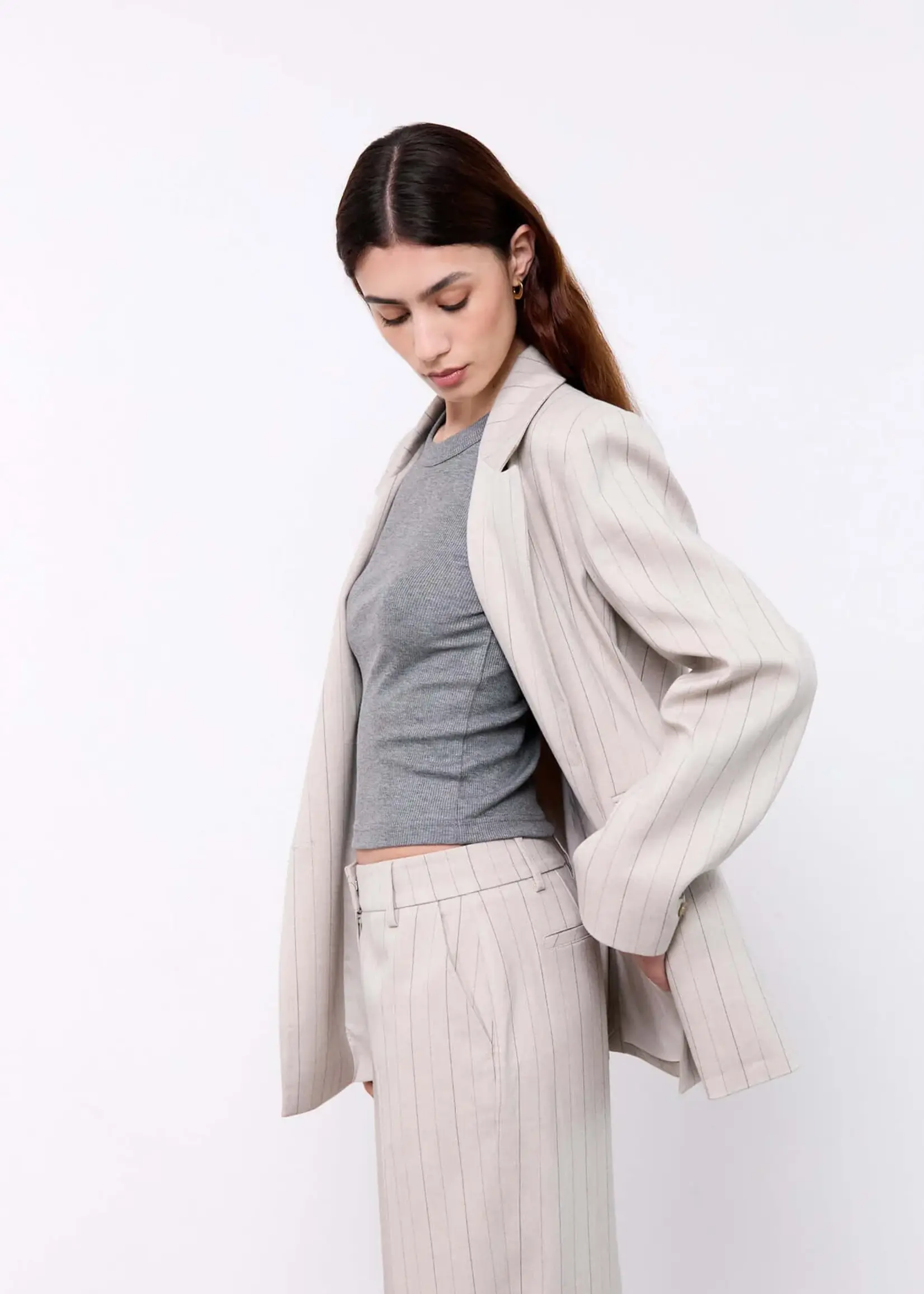 Indy - Beige Pinstripes Blazer