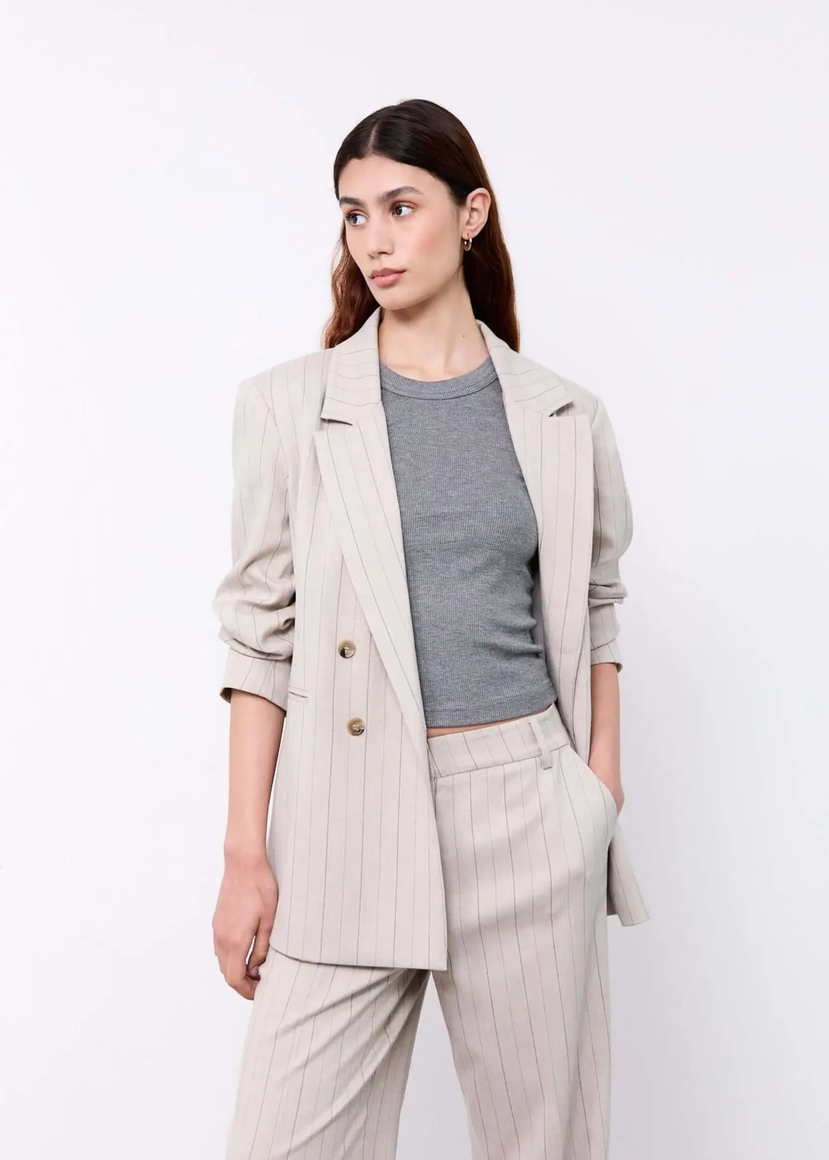 Indy - Beige Pinstripes Blazer