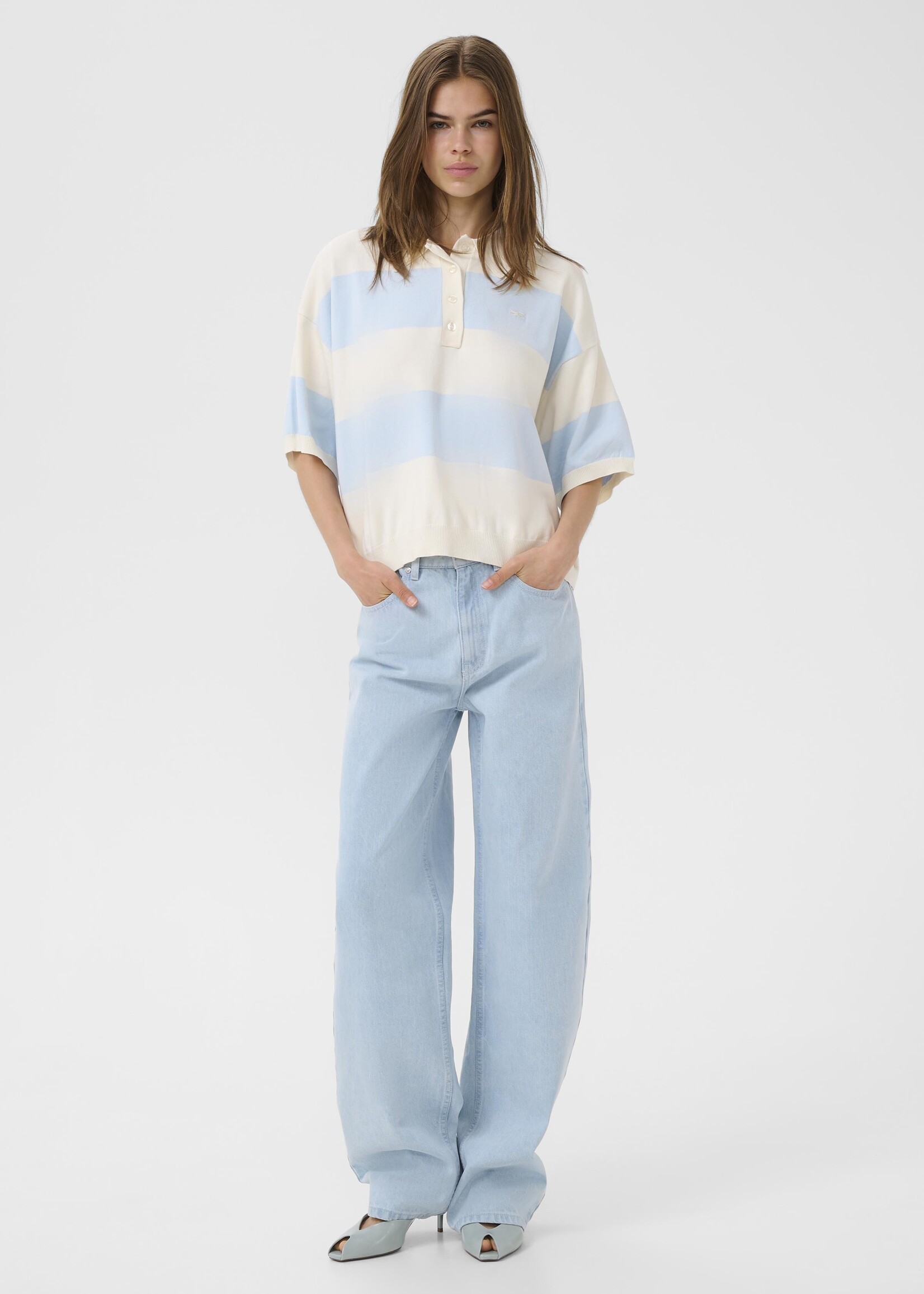 Gestuz GZmaia ss polo pullover - Blue Finch Striped
