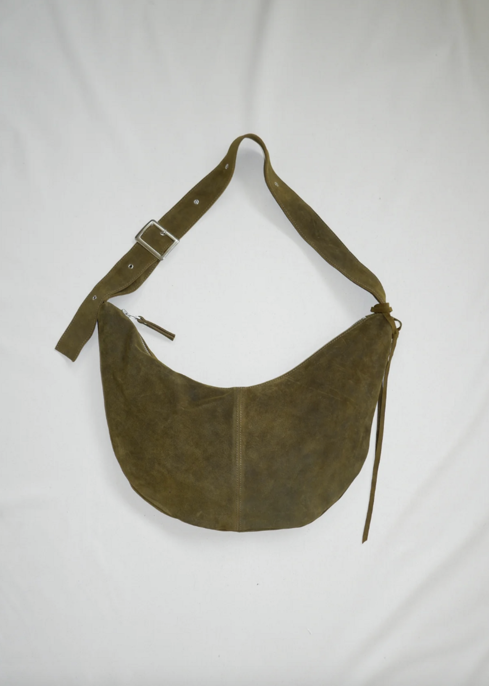 nona Buckle Banana Bag - Olive (suede)
