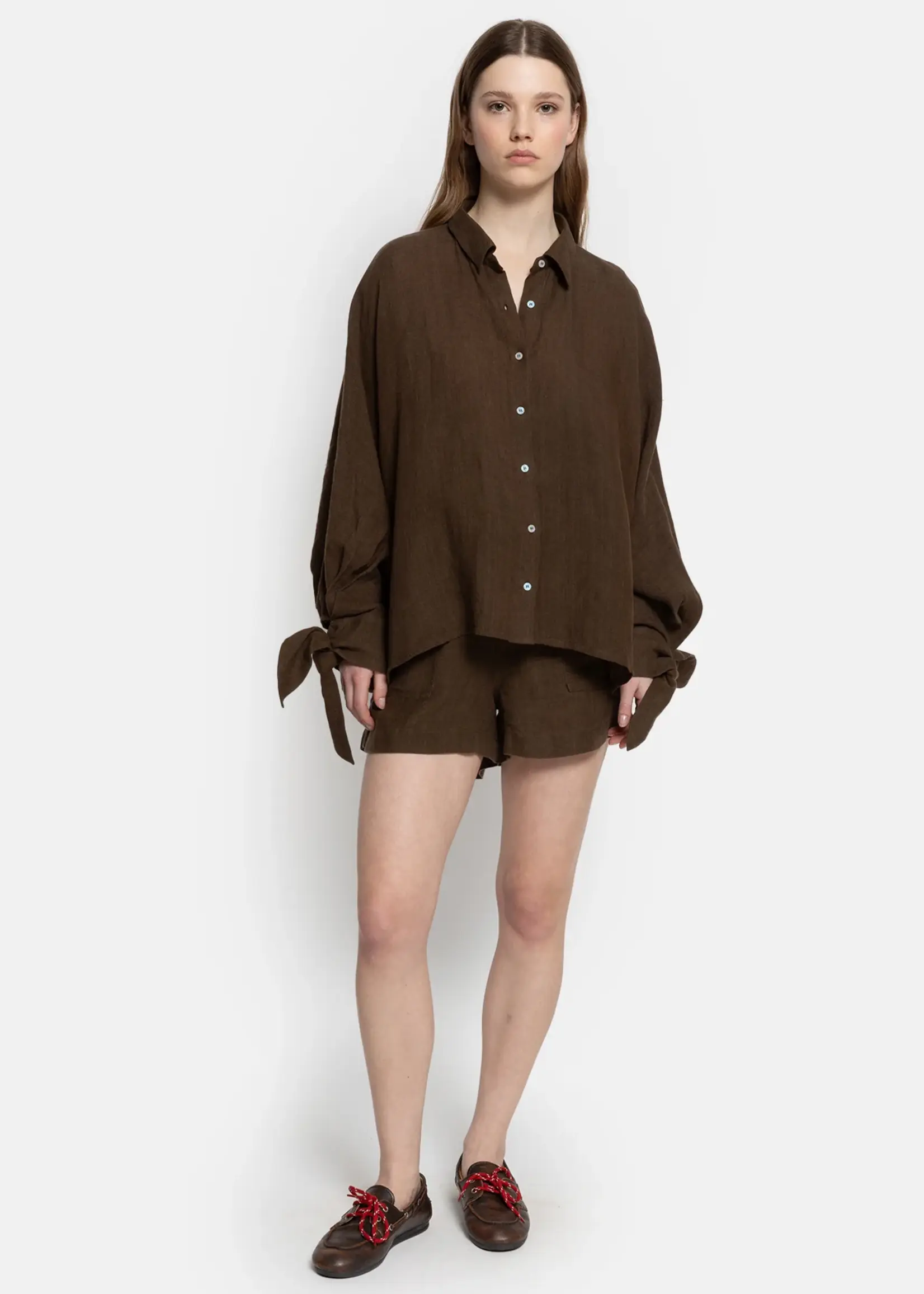 âme nugget popline shirt - brown